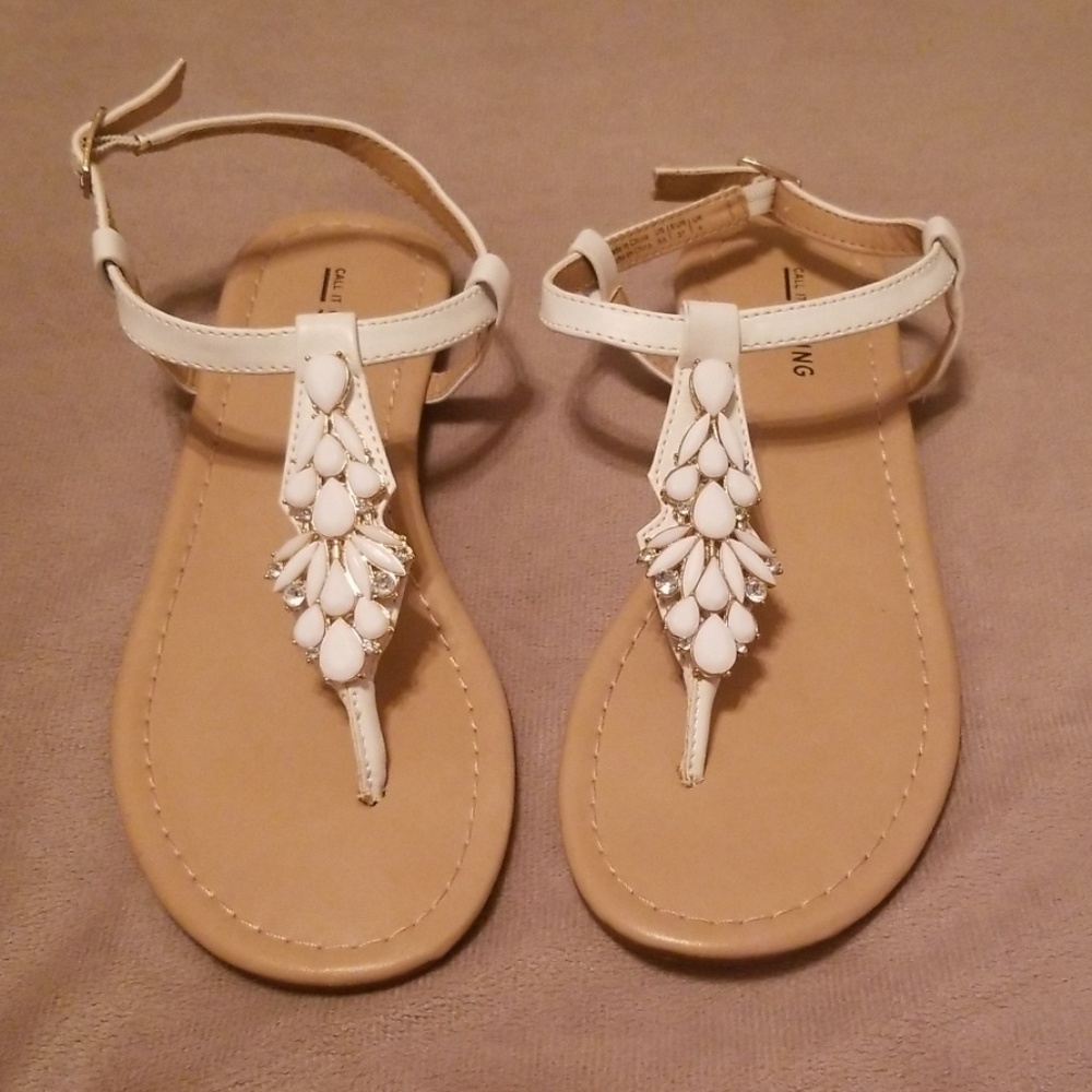 White jewelled thong sandals